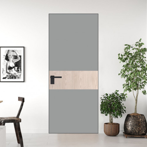 Межкомнатная дверь ProfilDoors 5 AGK цвет Монохром серый триплекс вставка Каштан светлый кромка Черный матовый