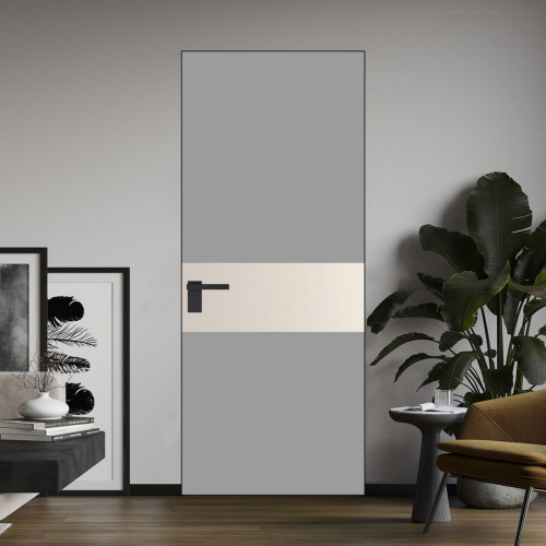 Межкомнатная дверь ProfilDoors 5 AGK цвет Монохром серый триплекс вставка Кремовая Магнолия кромка Черный матовый