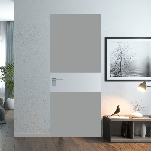 Межкомнатная дверь ProfilDoors 5 AGK цвет Монохром серый триплекс вставка Лайт Грей кромка Серебро