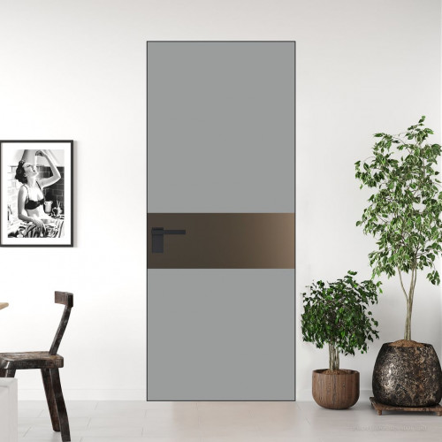 Межкомнатная дверь ProfilDoors 5 AGK цвет Монохром серый триплекс вставка Перламутр бронза кромка Черный матовый