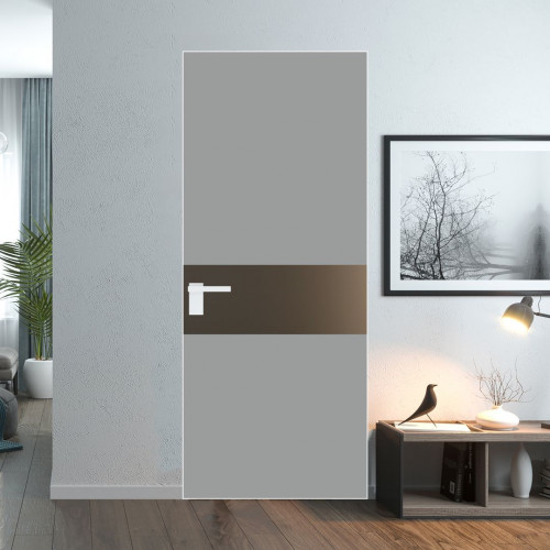 Межкомнатная дверь ProfilDoors 5 AGK цвет Монохром серый триплекс вставка Перламутр бронза кромка Вайт