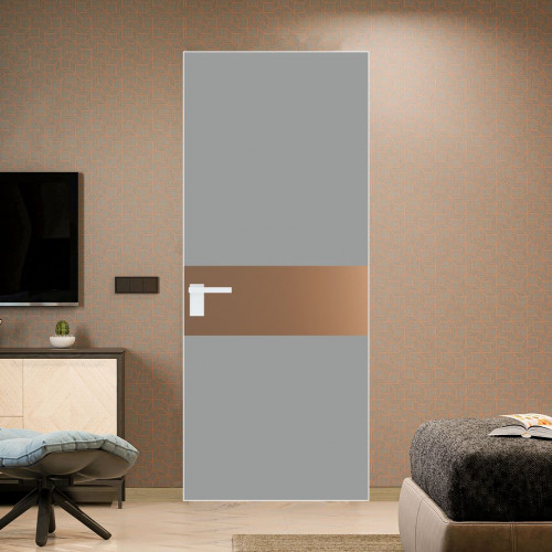 Межкомнатная дверь ProfilDoors 5 AGK цвет Монохром серый триплекс вставка Перламутр золото кромка Вайт