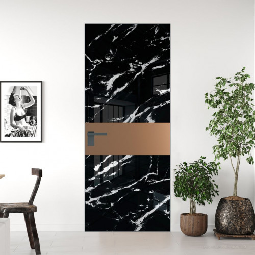Межкомнатная дверь ProfilDoors 5 AGK цвет Нефи черный узор серебро вставка Перламутр золото кромка Серая ночь