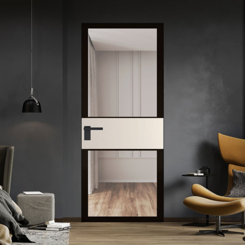 Межкомнатная дверь ProfilDoors 5 AGK цвет Планибель черный прокрас вставка Кремовая Магнолия кромка Черный матовый