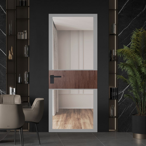 Межкомнатная дверь ProfilDoors 5 AGK цвет Планибель серый прокрас вставка Дуб Тобакко кромка Черный матовый