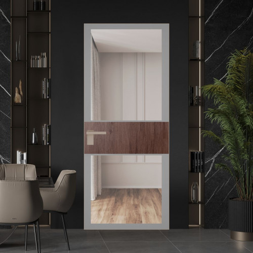 Межкомнатная дверь ProfilDoors 5 AGK цвет Планибель серый прокрас вставка Дуб Тобакко кромка Никель матовый