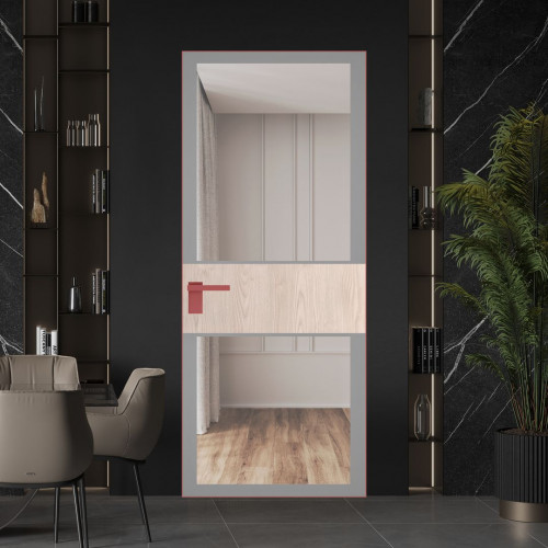 Межкомнатная дверь ProfilDoors 5 AGK цвет Планибель серый прокрас вставка Каштан светлый кромка Красный антрацит