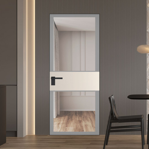 Межкомнатная дверь ProfilDoors 5 AGK цвет Планибель серый прокрас вставка Кремовая Магнолия кромка Черный матовый