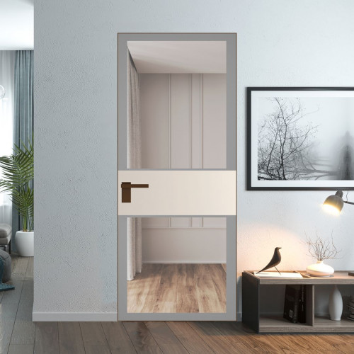Межкомнатная дверь ProfilDoors 5 AGK цвет Планибель серый прокрас вставка Кремовая Магнолия кромка Деорэ