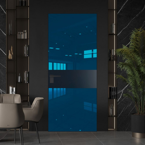 Межкомнатная дверь ProfilDoors 5 AGK цвет Зеркало Blue вставка Нэви Блу кромка Черный матовый