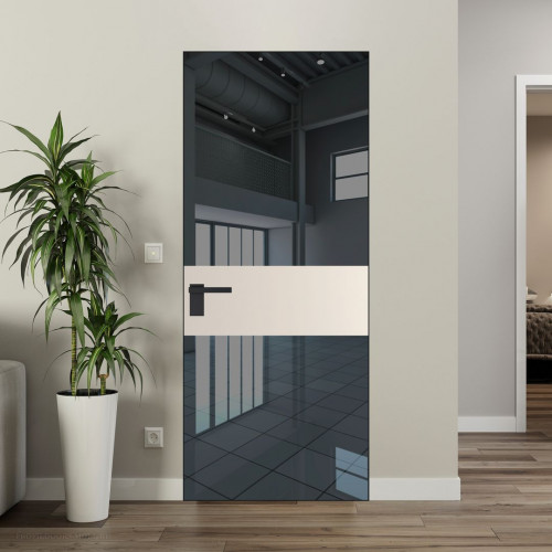Межкомнатная дверь ProfilDoors 5 AGK цвет Зеркало Grey вставка Кремовая Магнолия кромка Черный матовый