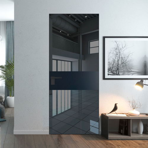 Межкомнатная дверь ProfilDoors 5 AGK цвет Зеркало Grey вставка Нэви Блу кромка Черный матовый