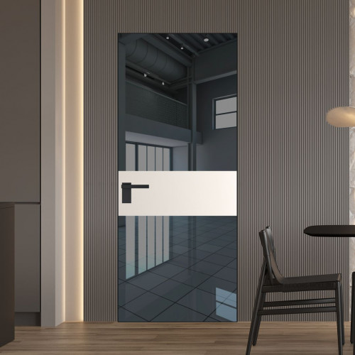 Межкомнатная дверь ProfilDoors 5 AGK цвет Зеркало Grey вставка Перламутр белый кромка Черный матовый