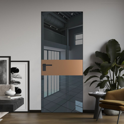 Межкомнатная дверь ProfilDoors 5 AGK цвет Зеркало Grey вставка Перламутр золото кромка Черный матовый