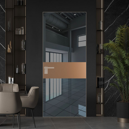 Межкомнатная дверь ProfilDoors 5 AGK цвет Зеркало Grey вставка Перламутр золото кромка Никель матовый