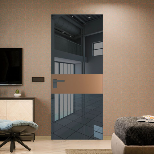 Межкомнатная дверь ProfilDoors 5 AGK цвет Зеркало Grey вставка Перламутр золото кромка Серая ночь