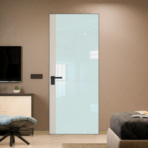 Межкомнатная дверь ProfilDoors 6 AGK цвет Lacobel Белый лак вставка Кремовая Магнолия кромка Черный матовый