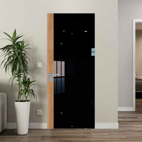 Межкомнатная дверь ProfilDoors 6 AGK цвет Lacobel Черный лак вставка Дуб Карамель кромка Матовая