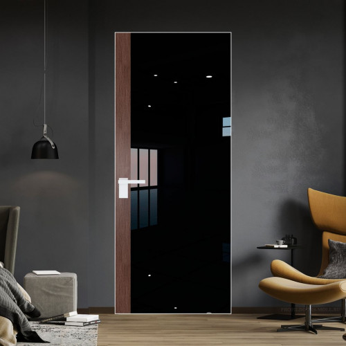Межкомнатная дверь ProfilDoors 6 AGK цвет Lacobel Черный лак вставка Дуб Тобакко кромка Вайт