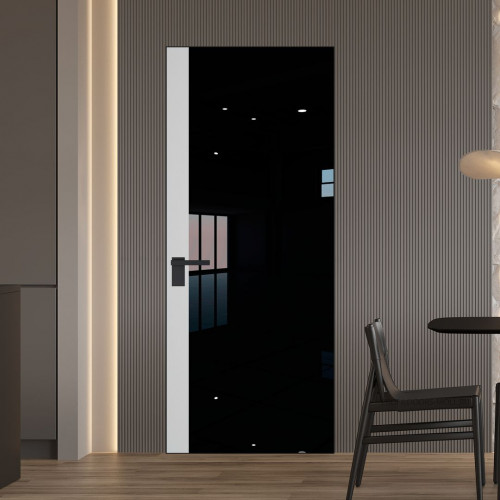 Межкомнатная дверь ProfilDoors 6 AGK цвет Lacobel Черный лак вставка Крем Вайт кромка Черный матовый
