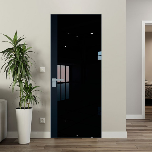 Межкомнатная дверь ProfilDoors 6 AGK цвет Lacobel Черный лак вставка Нэви Блу кромка Серебро