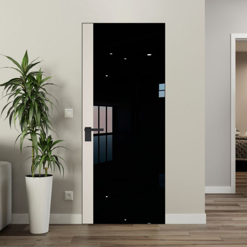 Межкомнатная дверь ProfilDoors 6 AGK цвет Lacobel Черный лак вставка Перламутр белый кромка Черный матовый