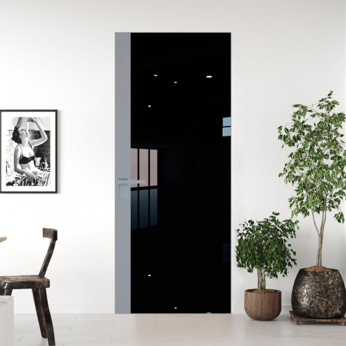 Межкомнатная дверь ProfilDoors 6 AGK цвет Lacobel Черный лак вставка Смоки кромка Серебро