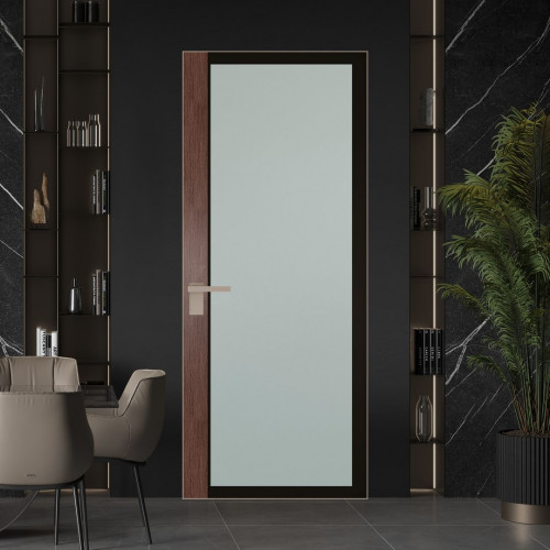 Межкомнатная дверь ProfilDoors 6 AGK цвет Мателюкс черный прокрас вставка Дуб Тобакко кромка Никель матовый