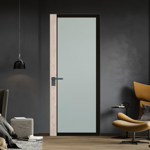 Межкомнатная дверь ProfilDoors 6 AGK цвет Мателюкс черный прокрас вставка Каштан светлый кромка Серая ночь
