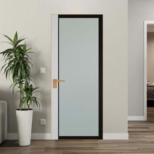 Межкомнатная дверь ProfilDoors 6 AGK цвет Мателюкс черный прокрас вставка Крем Вайт кромка Золото
