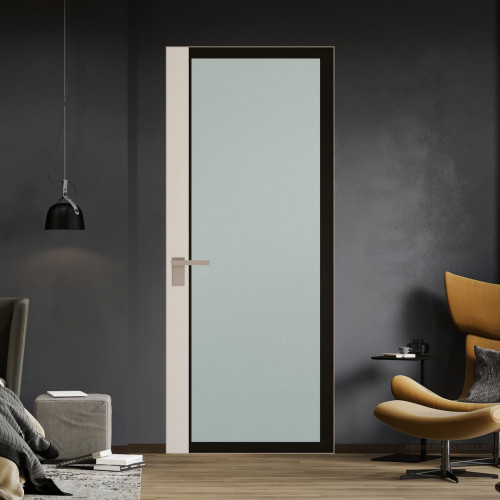 Межкомнатная дверь ProfilDoors 6 AGK цвет Мателюкс черный прокрас вставка Кремовая Магнолия кромка Никель матовый