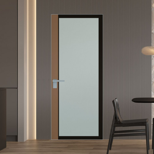 Межкомнатная дверь ProfilDoors 6 AGK цвет Мателюкс черный прокрас вставка Перламутр золото кромка Матовая