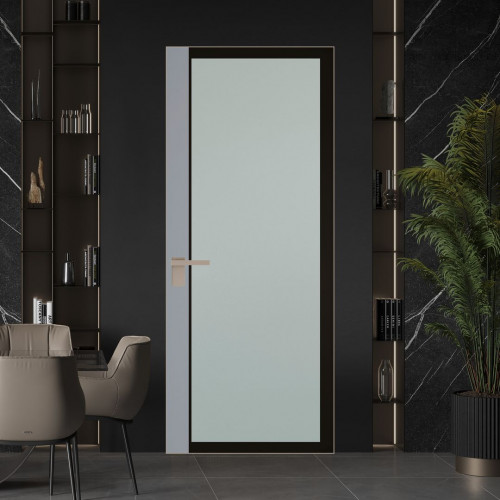 Межкомнатная дверь ProfilDoors 6 AGK цвет Мателюкс черный прокрас вставка Смоки кромка Никель матовый