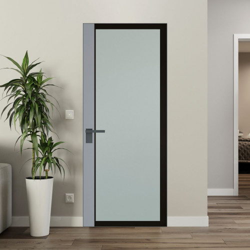 Межкомнатная дверь ProfilDoors 6 AGK цвет Мателюкс черный прокрас вставка Смоки кромка Серая ночь