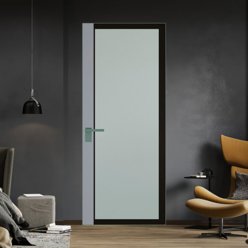 Межкомнатная дверь ProfilDoors 6 AGK цвет Мателюкс черный прокрас вставка Смоки кромка Зеленый воск