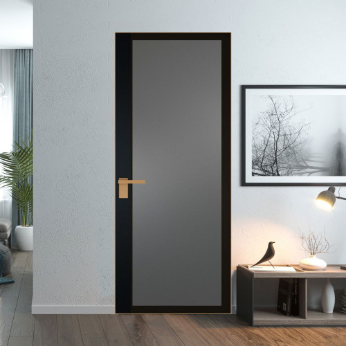 Межкомнатная дверь ProfilDoors 6 AGK цвет Мателюкс графит черный прокрас вставка Блэк кромка Золото