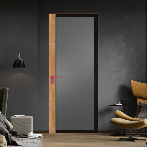 Межкомнатная дверь ProfilDoors 6 AGK цвет Мателюкс графит черный прокрас вставка Дуб Карамель кромка Красный антрацит