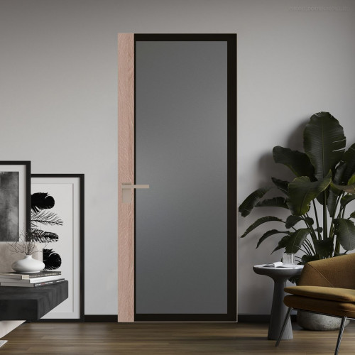 Межкомнатная дверь ProfilDoors 6 AGK цвет Мателюкс графит черный прокрас вставка Дуб Сонома кромка Никель матовый