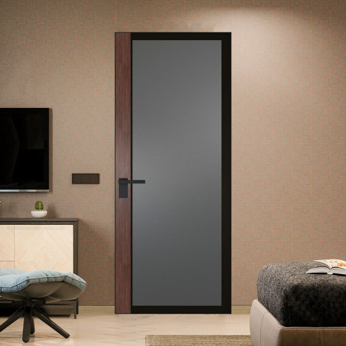Межкомнатная дверь ProfilDoors 6 AGK цвет Мателюкс графит черный прокрас вставка Дуб Тобакко кромка Черный матовый