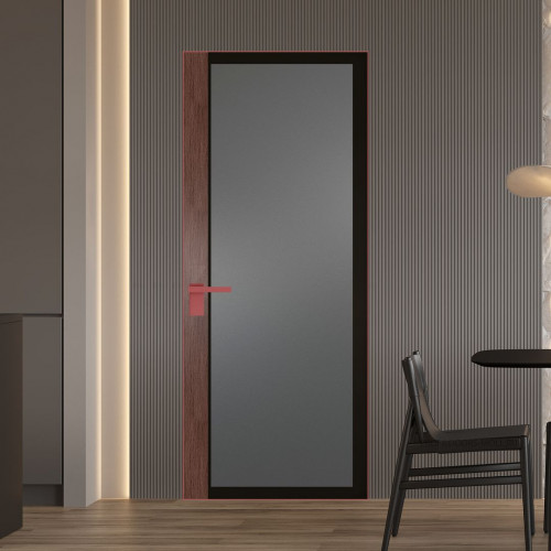 Межкомнатная дверь ProfilDoors 6 AGK цвет Мателюкс графит черный прокрас вставка Дуб Тобакко кромка Красный антрацит