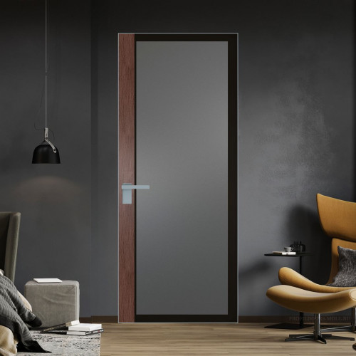 Межкомнатная дверь ProfilDoors 6 AGK цвет Мателюкс графит черный прокрас вставка Дуб Тобакко кромка Серебро