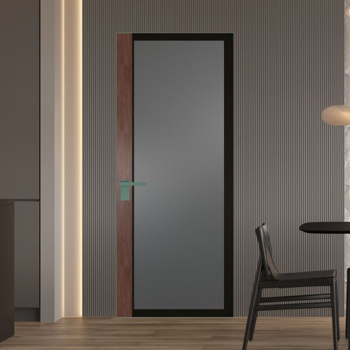 Межкомнатная дверь ProfilDoors 6 AGK цвет Мателюкс графит черный прокрас вставка Дуб Тобакко кромка Зеленый воск
