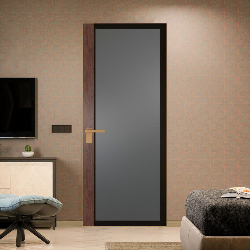 Межкомнатная дверь ProfilDoors 6 AGK цвет Мателюкс графит черный прокрас вставка Дуб Тобакко кромка Золото
