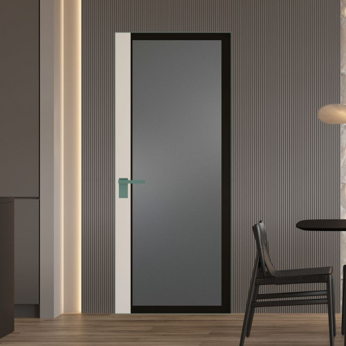 Межкомнатная дверь ProfilDoors 6 AGK цвет Мателюкс графит черный прокрас вставка Кремовая Магнолия кромка Зеленый воск
