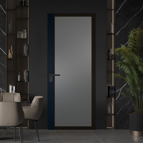 Межкомнатная дверь ProfilDoors 6 AGK цвет Мателюкс графит черный прокрас вставка Нэви Блу кромка Черный матовый