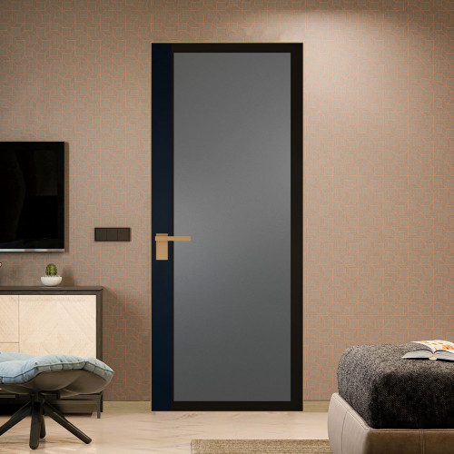 Межкомнатная дверь ProfilDoors 6 AGK цвет Мателюкс графит черный прокрас вставка Нэви Блу кромка Золото