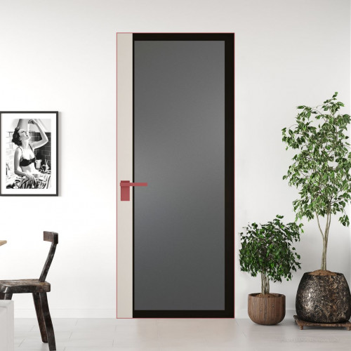 Межкомнатная дверь ProfilDoors 6 AGK цвет Мателюкс графит черный прокрас вставка Перламутр белый кромка Красный антрацит