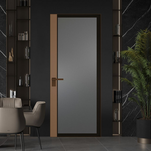 Межкомнатная дверь ProfilDoors 6 AGK цвет Мателюкс графит черный прокрас вставка Перламутр золото кромка Деорэ