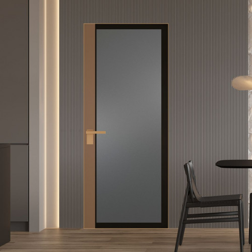 Межкомнатная дверь ProfilDoors 6 AGK цвет Мателюкс графит черный прокрас вставка Перламутр золото кромка Золото