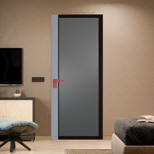 Межкомнатная дверь ProfilDoors 6 AGK цвет Мателюкс графит черный прокрас вставка Смоки кромка Красный антрацит